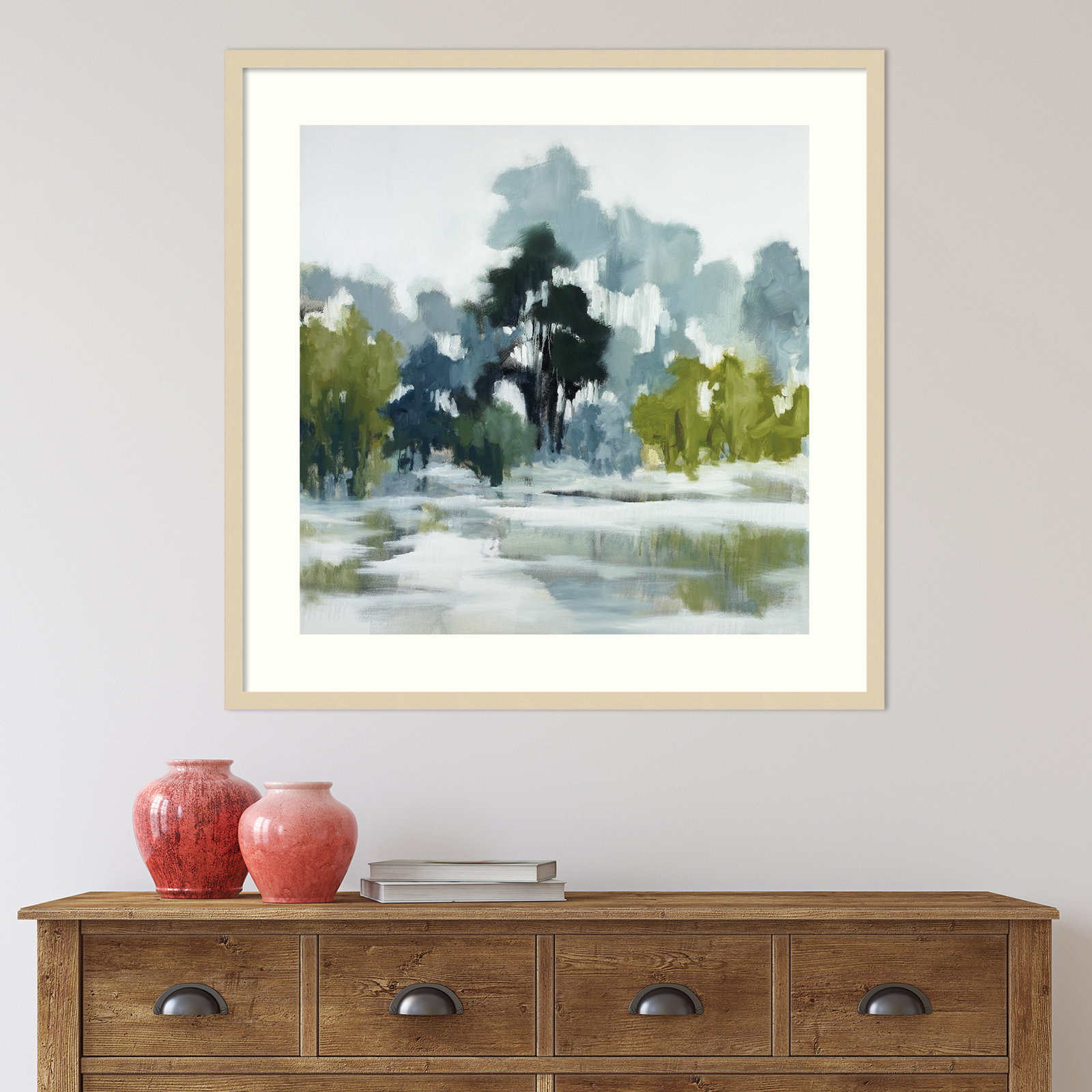 Geneve "Pond Reflections" Print, Natural Framed Paper, 25" H x 25" W