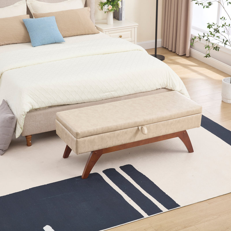 Tissu en laine COOLMORE Teddy, pieds en bois massif pour la pesée solide et tabouret de lit avec fonction de rangement