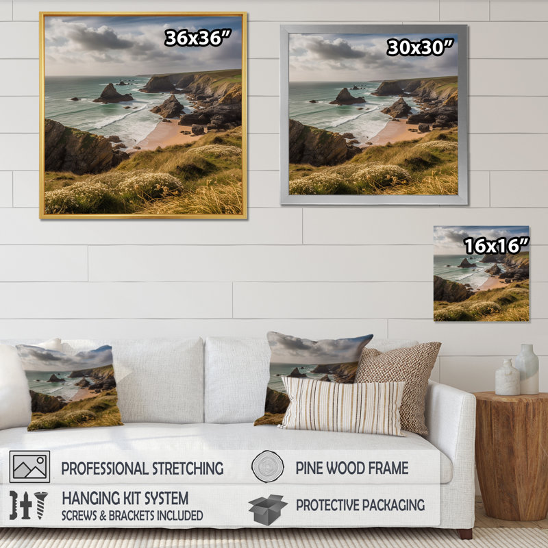 " Coastal Horizons V ", 16" H x 16" W x 1" D, Brown Floater Framed