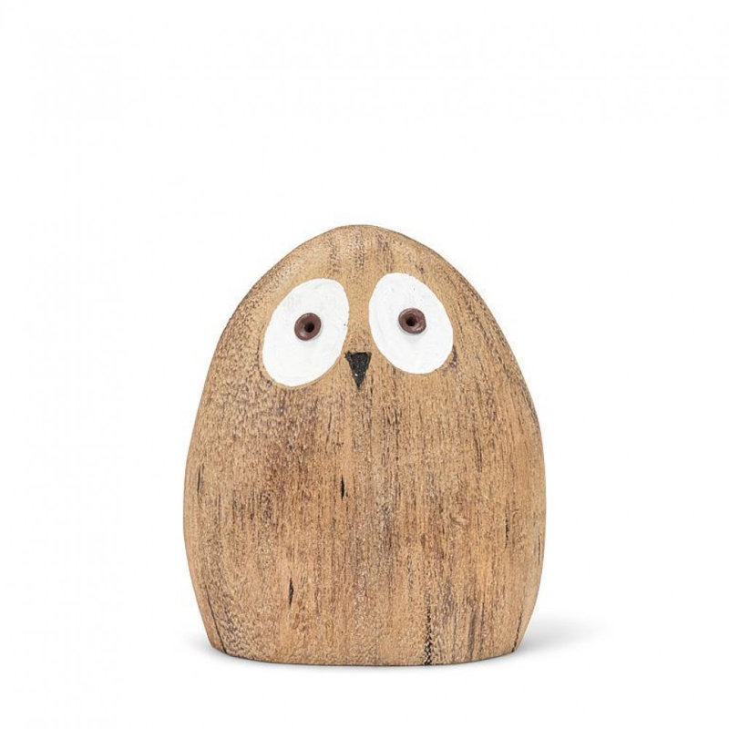 Figurine petite hibou en bois, H 4 po x l 3,25 po x P 1,75 po