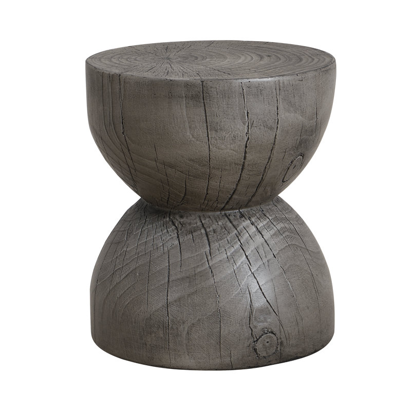 Alder Modern Rustic MGO Sculptural Side Table with Realistic Wood Grain Hourglass Design, Gray