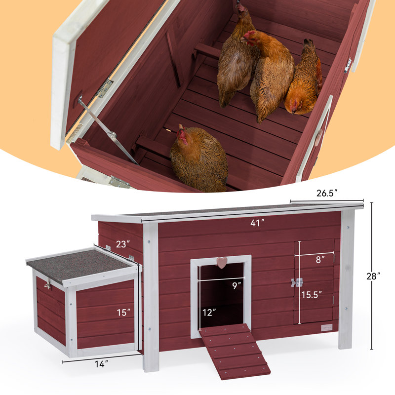 Poulailler 9,78 pieds carrés avec perchoir Alena pour 3 poulets, Rouge