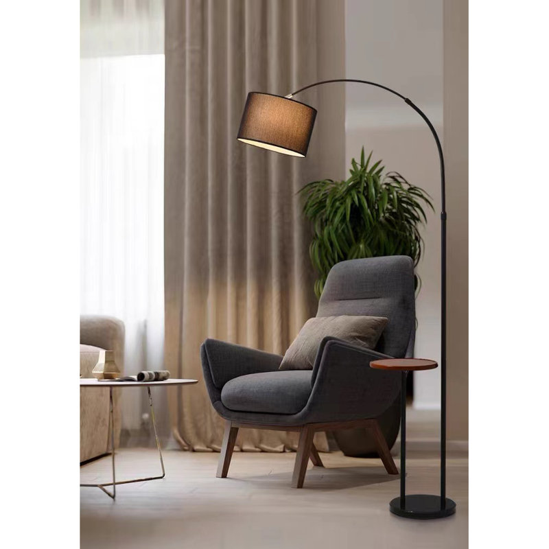 Lampe sur pied arquée 63 "63", Noir, Noir / laine