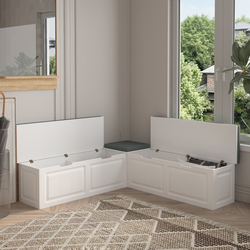 Banc de rangement en L de 63 po avec coussins amovibles
