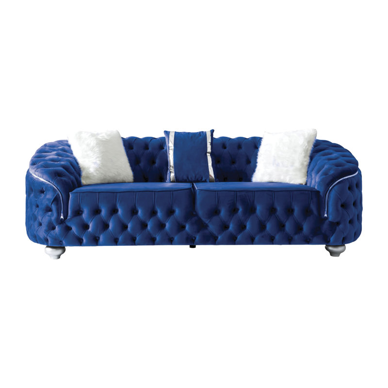 Gonda Velvet Rolled Arm Sofa, Gray , 34" H x 91" W x 36" D 