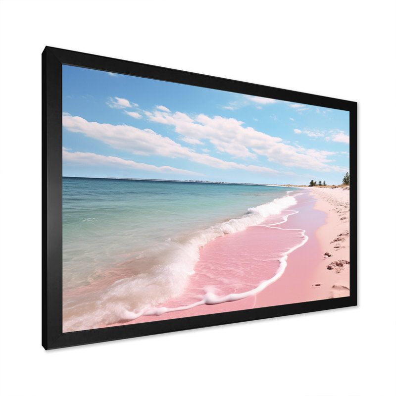 «Pink Minimalisme Beach Landscape I - Coastal Beach», art mural encadré, H 12 po x l 20 po x P 1 po, Cadre simple noir