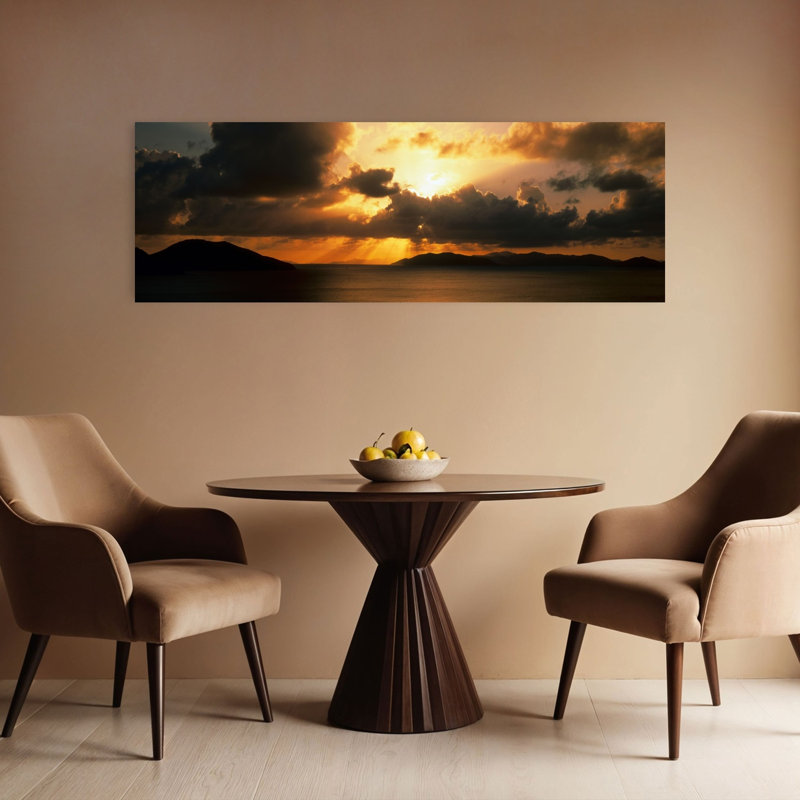 Coucher de soleil sur les îles Vierges anglaises, art abstrait contemporain marin, H 16 po x l 48 po
