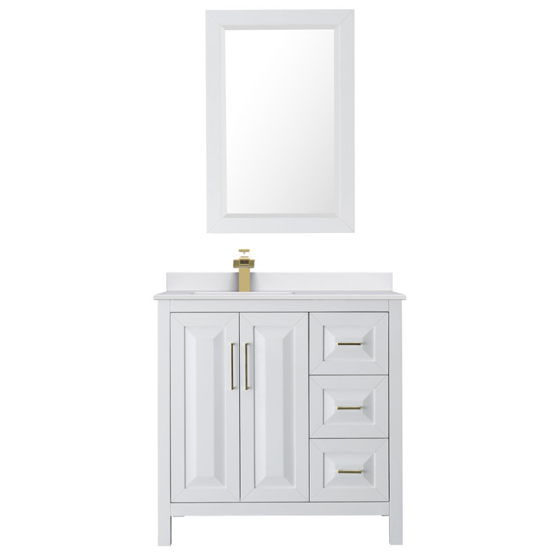 Daria 36'' W Single Vanity, White Cultured Marble, Matte Black, White