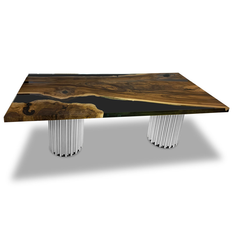 Walnut Metal Base Dining Table, Brass, H75 x L183 x W107cm