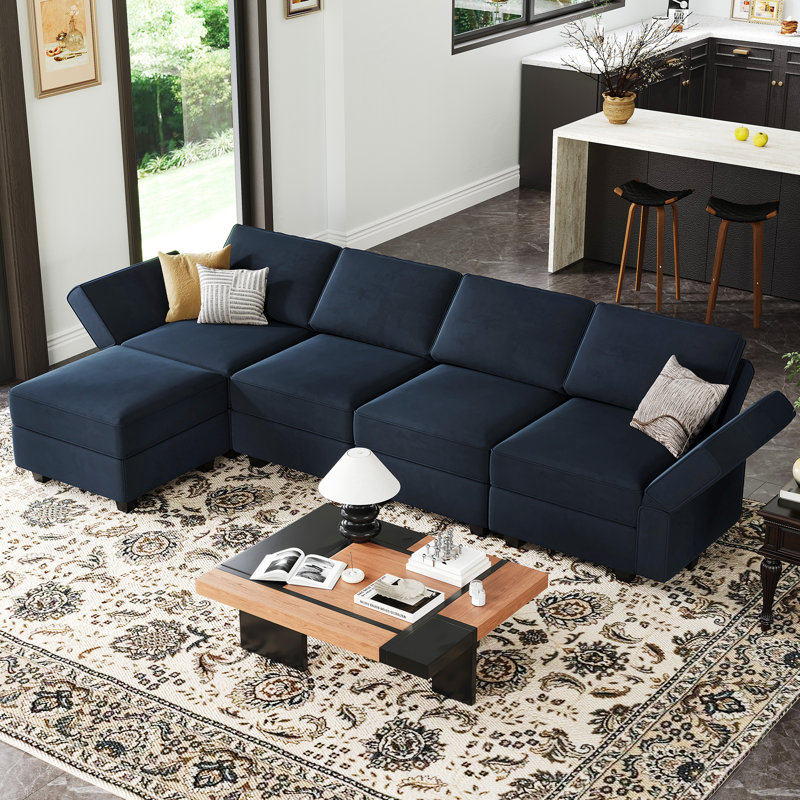 Nairoby 116.6'' Wide L Shaped Modular Sectional Sofa Apartment Livingroom Couch 6-Pieces 4-Seat Sofa with Storage Ottoman