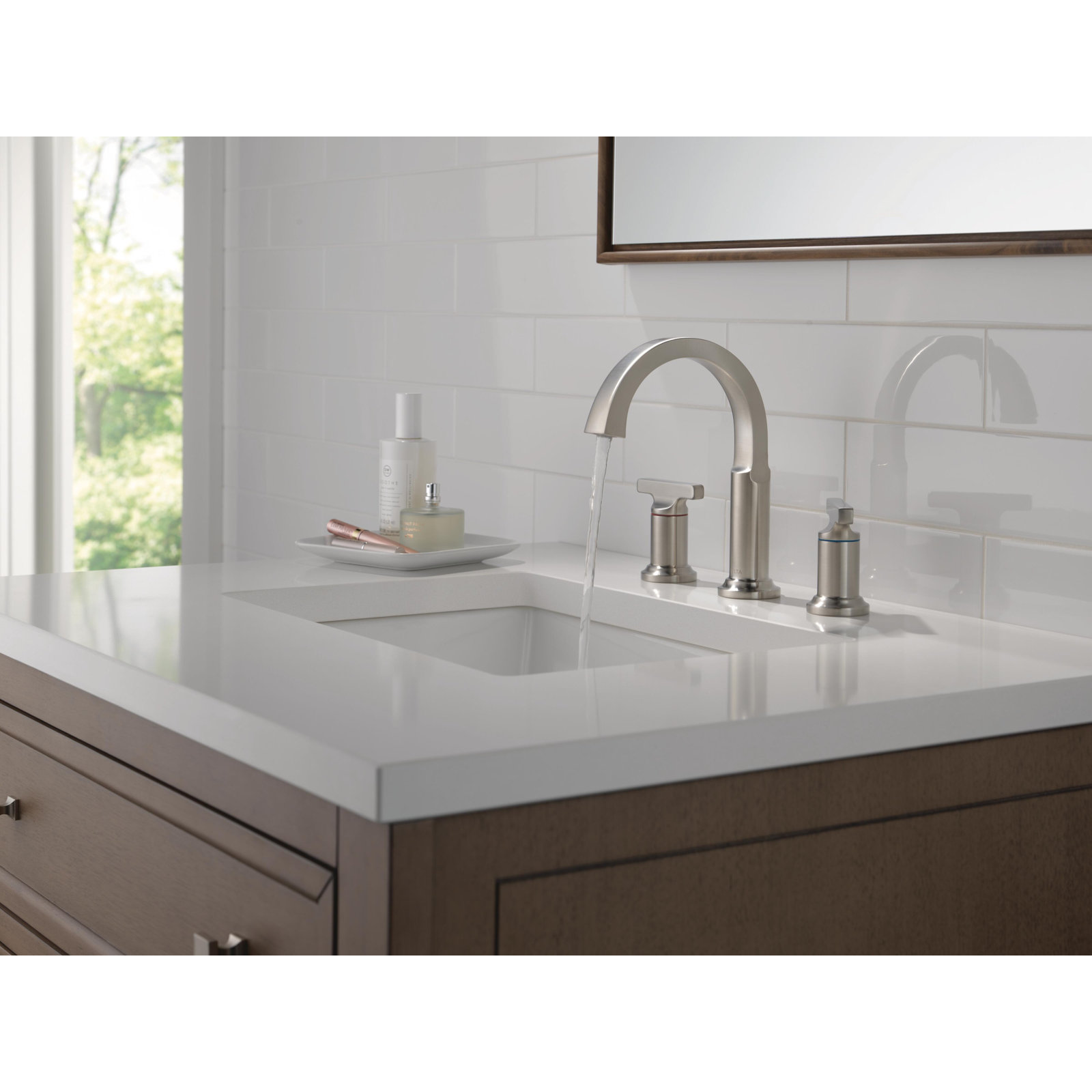 Tetra Widespread Bathroom Faucet with Drain, Stainless Steel