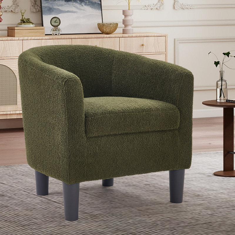 25.2" W Vintage Soft Teddy Upholstered Barrel Accent Chair, Green