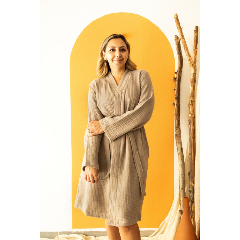 100% peignoirs turcs en mousseline de coton, robes légères et respirantes, M, Gris