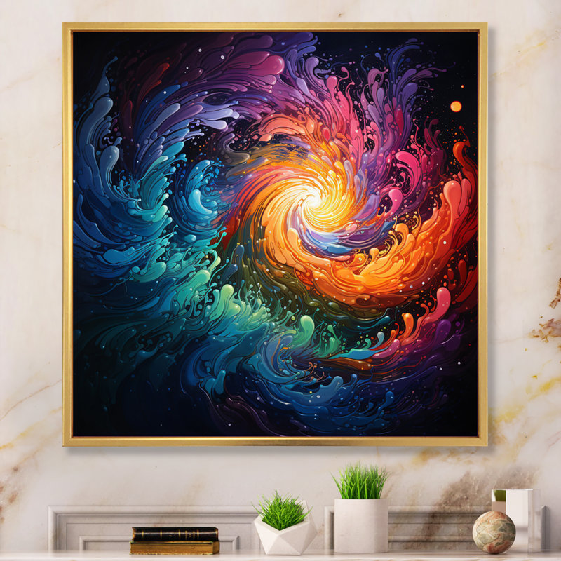 Neon Spin I sur toile, H 24 po x l 24 po x P 1 po, Cadre flottant doré