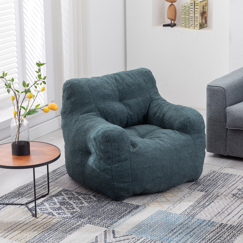 Fauteuil à billes en tissu de peluche Compression, Ourson crème / blanc