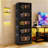 Black,20" Side Wide Folding Storage Cabinet ,5 Tiers,19.69"×11.81"×50.00",Collapsible Storage Bins With Magnetic Door, Plastic Storage Cabinet With Wheels