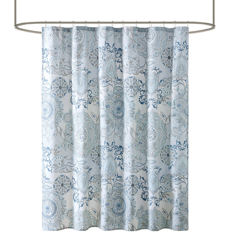 Rideau de douche en coton imprimé, Bleu