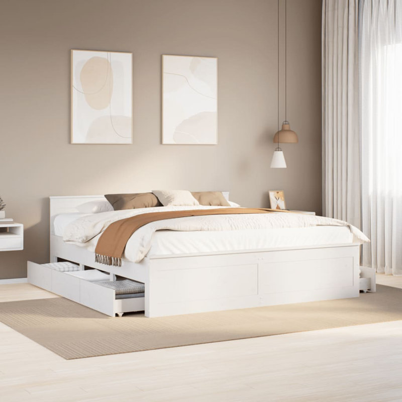 Heinle Solid Wood Storage Bed, White, Super King (6')