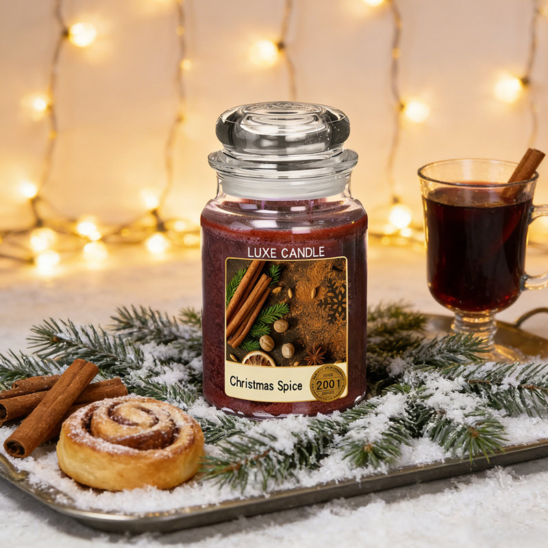 Bougie parfumée aux épices de Noël 23 oz, une étreinte chaleureuse de cannelle et d'agrumes