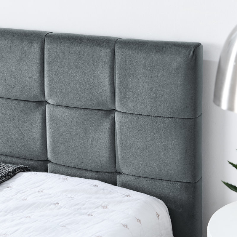 Structure de lit double en velours gris avec accoudoirs décoratifs confortables pour la chambre à coucher
