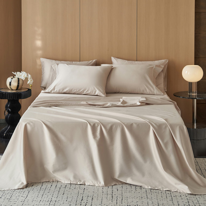 Ensemble de draps 100% coton satiné MooMee, Ensemble de draps pour très grand lit avec 2 taie, Orange foncé