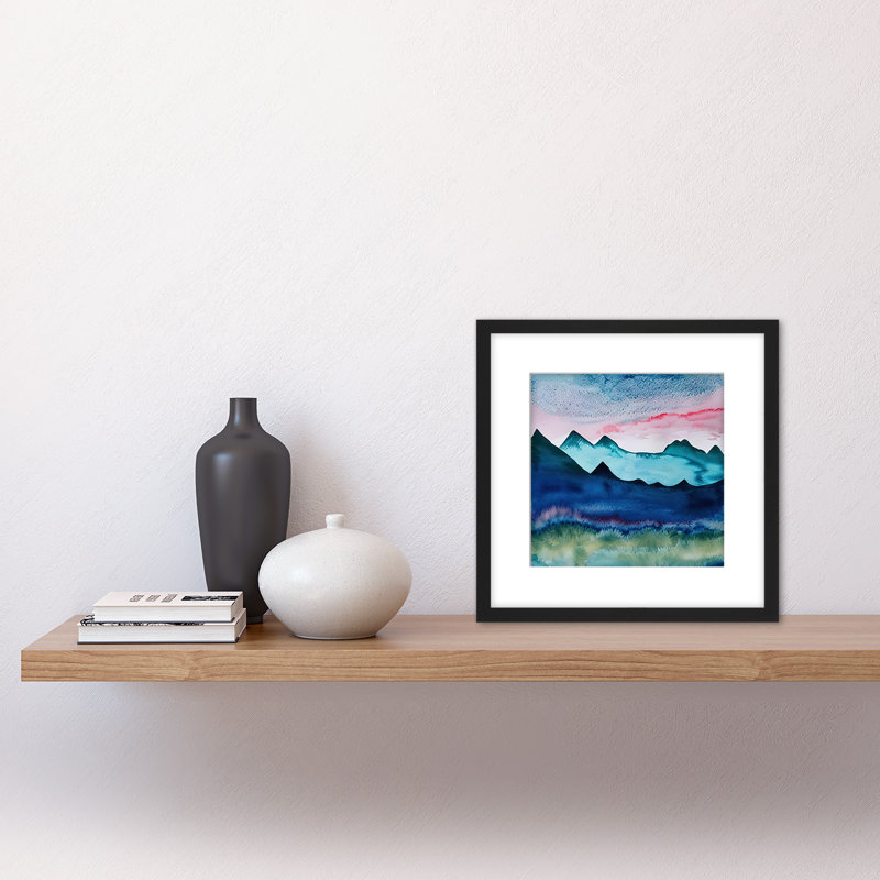 Watercolour Mountain Meadow Pink Sky Style - Single Picture Frame Print