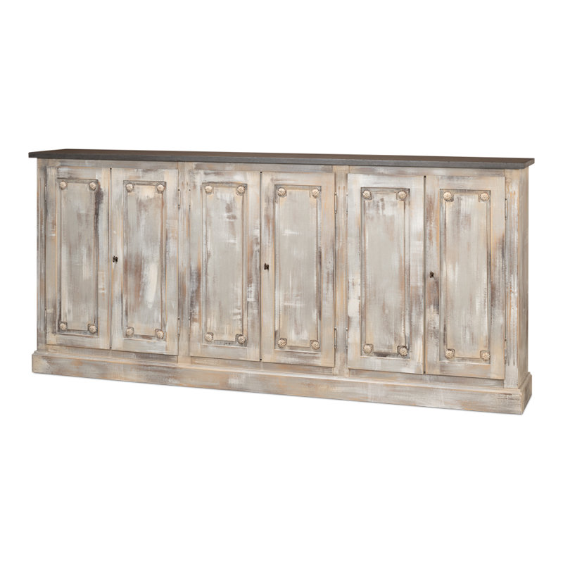 Pagnano 96'' W Solid Wood Sideboard, Gray Oak/Stone Gray