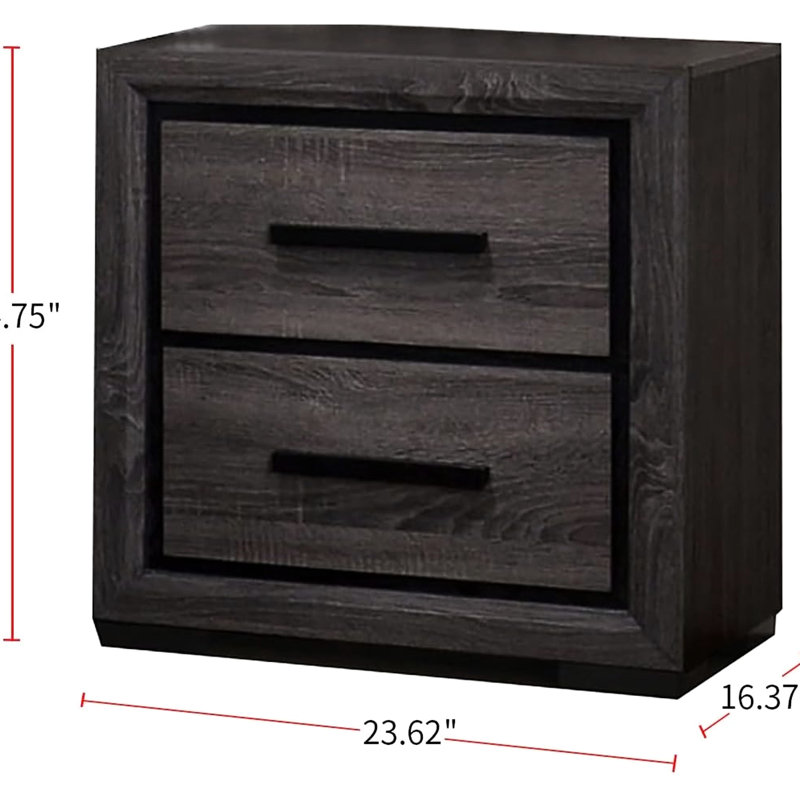 Armoire de chevet moderne grise, conception bicolore et bordure noire, table de chevet 2 pour chambre à coucher, garniture, 2 tiroirs, configuration simple