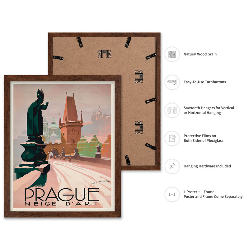 Prague, Affiche, H 16 po x l 20 po, Encadrement brun