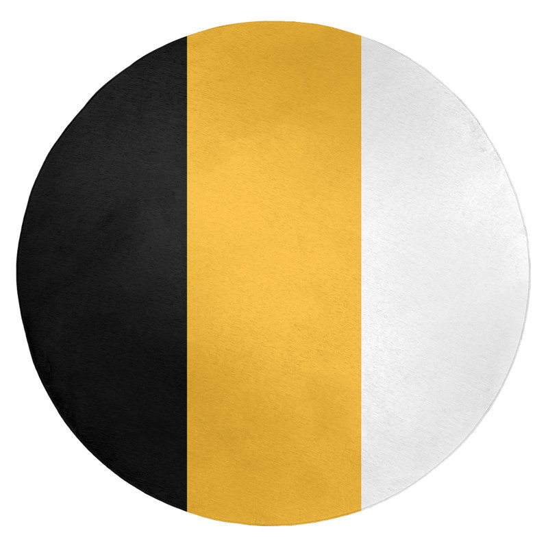 Tapis noir/doré/zone blanche rayée Pittsburgh, Rond 5 pi