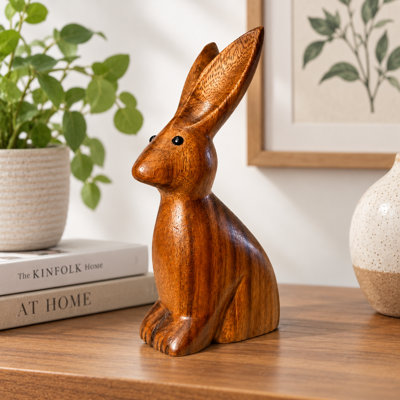 Lapin en bois sculpté à la main - Artisan Inde | Bois d'Albizia