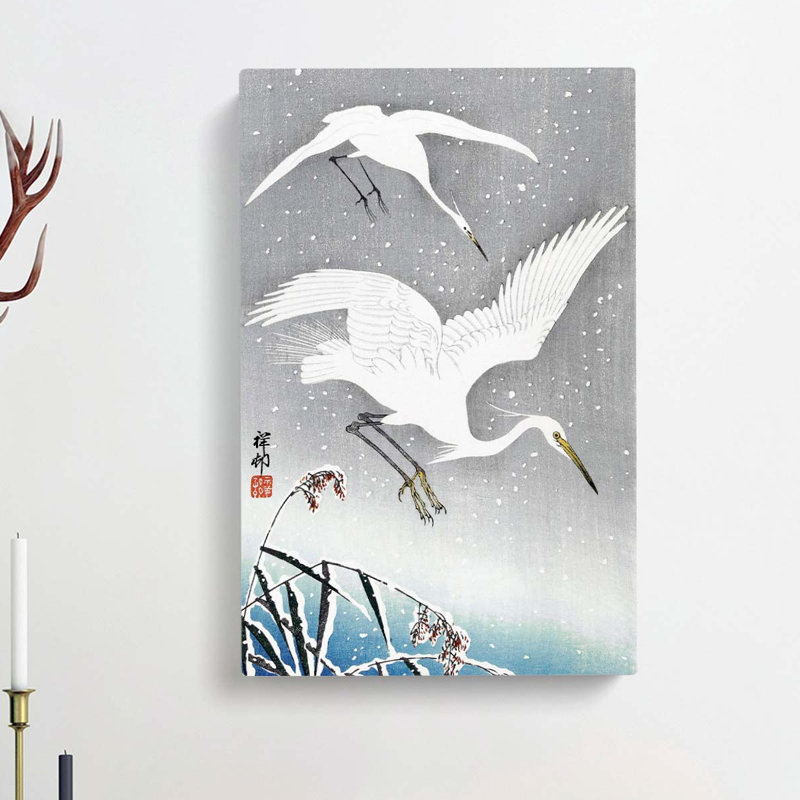 Descending Egrets by Louis Renard - Wrapped Canvas Painting, 50cm H x 35cm W x 3cm D