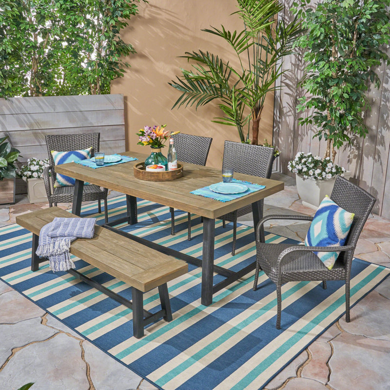 Clawson 6 - Person Acacia Wicker Patio Dining Set with Rectangular Table