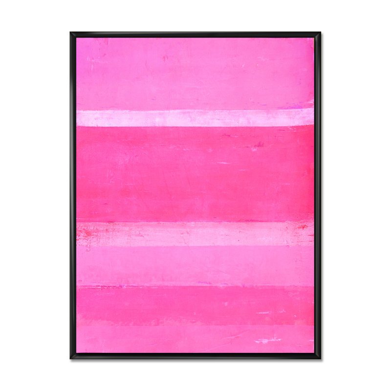 Bandes abstraites roses - peinture sur toile, H 20 po x l 12 po x P 1 po, Cadre flottant noir