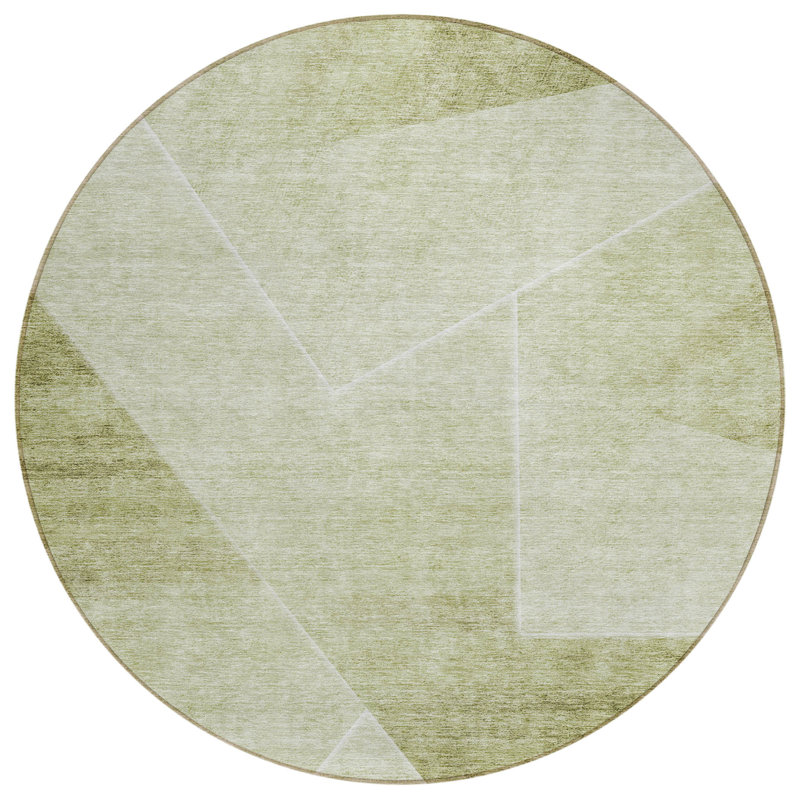 Tapis intérieur rond lavable abstrait vert sauge et artichaut 8 pi
