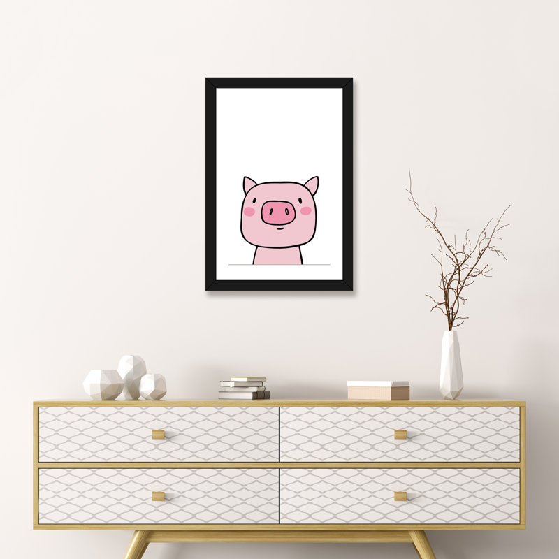 Cochon - impression d'art graphique, H 24 po x l 16 po x P 1 po, Papier encadré noir, Blanc