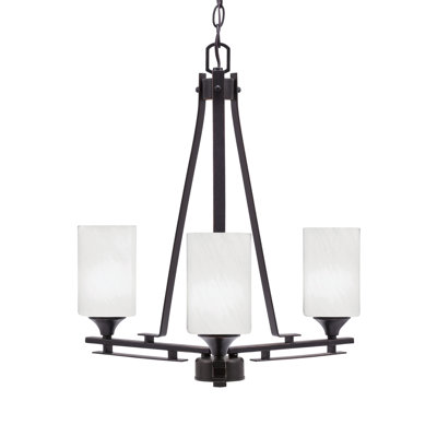 Uptowne 3 Light Uplight Chandelier Shown In Dark Granite Finish With 4" White Marble Glass