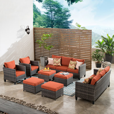 Amerissa 8 Piece Rattan Sectional Seating Group with Cushions by Lark Manor