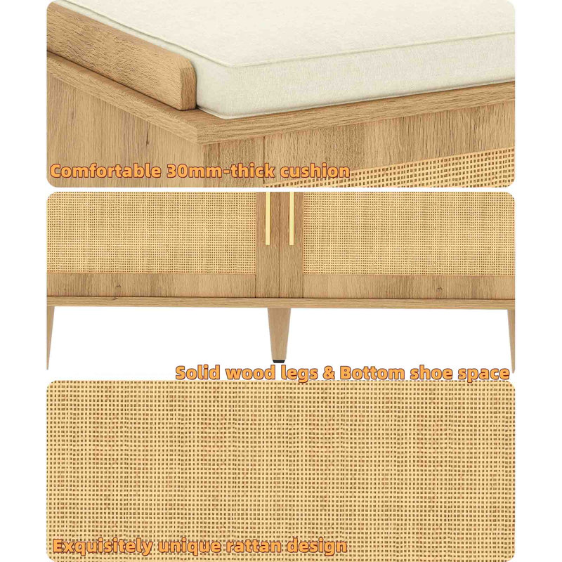 Rattan Shoe Storage Bench with Cushion