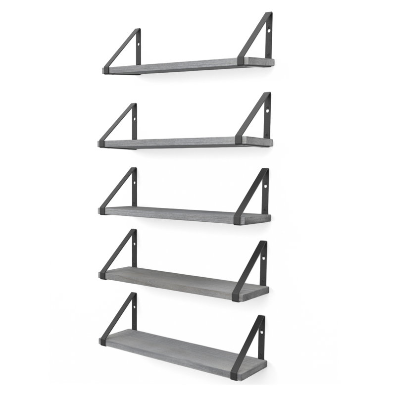Ternate 5 Piece Wall Mounted Shelves, Hanging Shelves for Living Room, Special Finish Options, Gray/Black