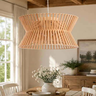 Wooden Farmhouse Chandelier Boho Pendant Light Fixture for Living Room Dining Room Bedroom 17.7in 3 Light