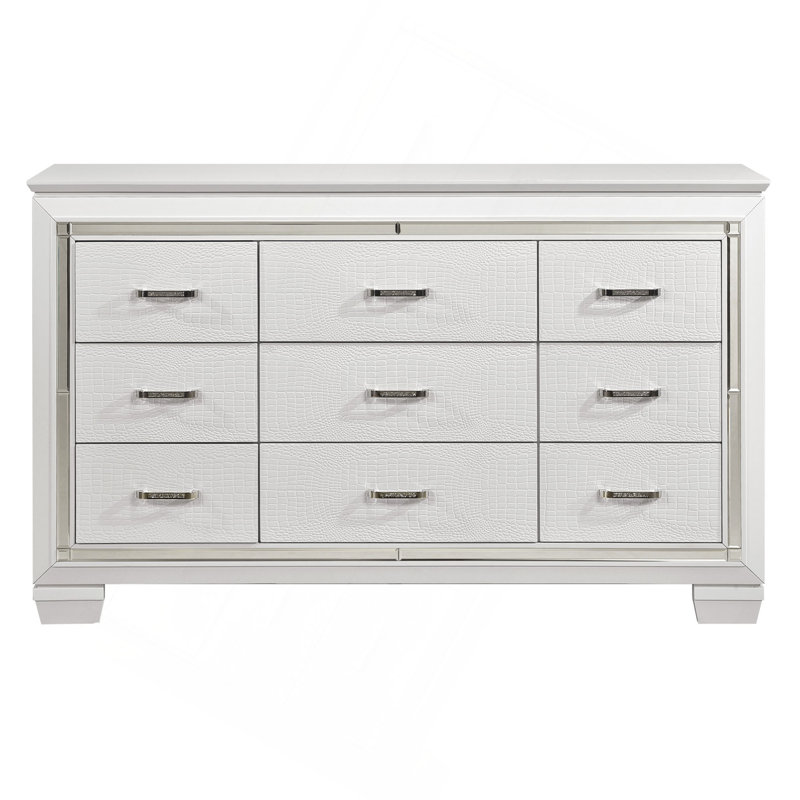 Commode de style audacieux 9 tiroirs, Blanc