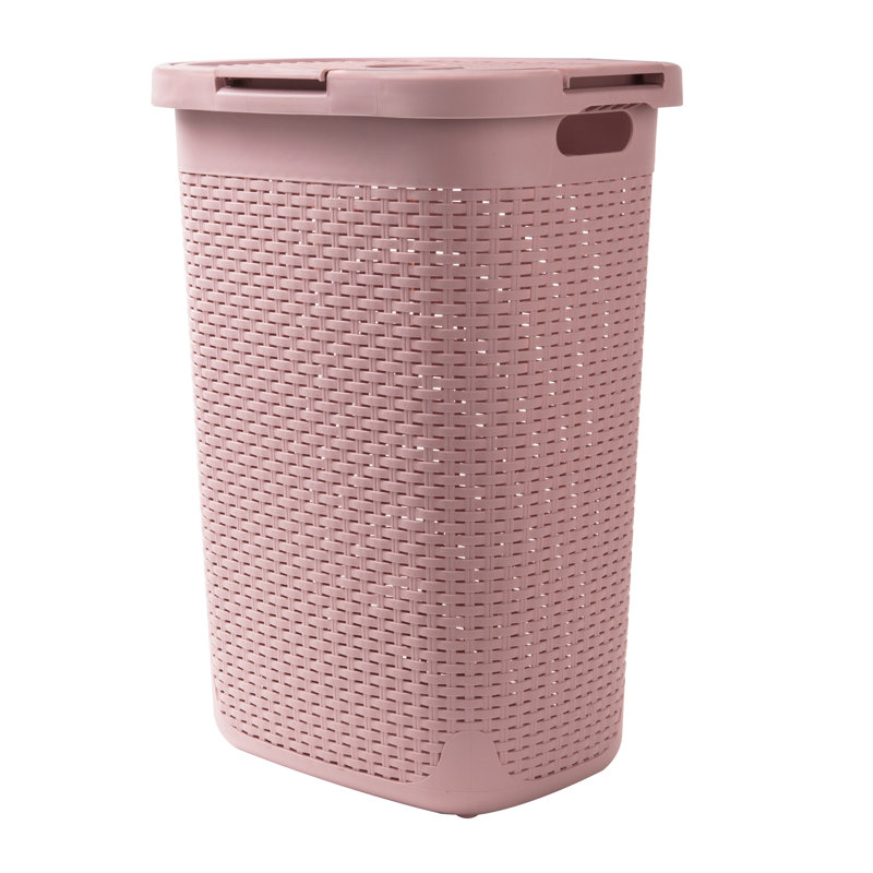 60 L Slim Laundry Hamper, Clothes Basket, Lid, Plastic, Pink, 24" H x 14" W x 10.1" D