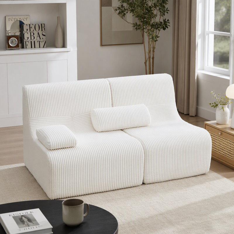 Canapé modulaire moderne 63,7 po, Velours côtelé beige