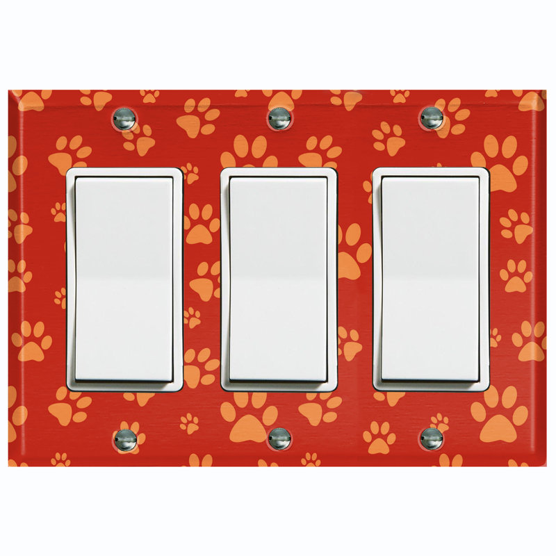 Plaque murale à 3 interrupteurs à bascule orange avec empreintes de pattes de chien orange, Rouge