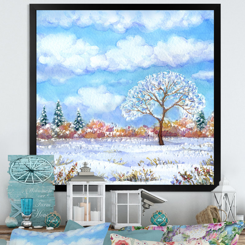 Winter Winter Landscape - Décoration murale traditionnelle sur toile, Cadre photo noir, H 16 po x l 16 po x P 1 po