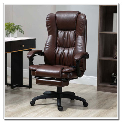 High Back Massage Office Chair With 6-Point Vibration,5 Modes,Executive Chair,PU Leather Swivel Chair With Reclining Back,And Retractable Footrest,Brown