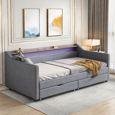 Dupre Daybed With 2 Drawers, 2-tier Shelf, Usb Ports And Led Light by Brayden Studio