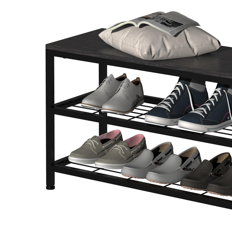 Heleyna Upholstered Storage Bench, Charcoal Black