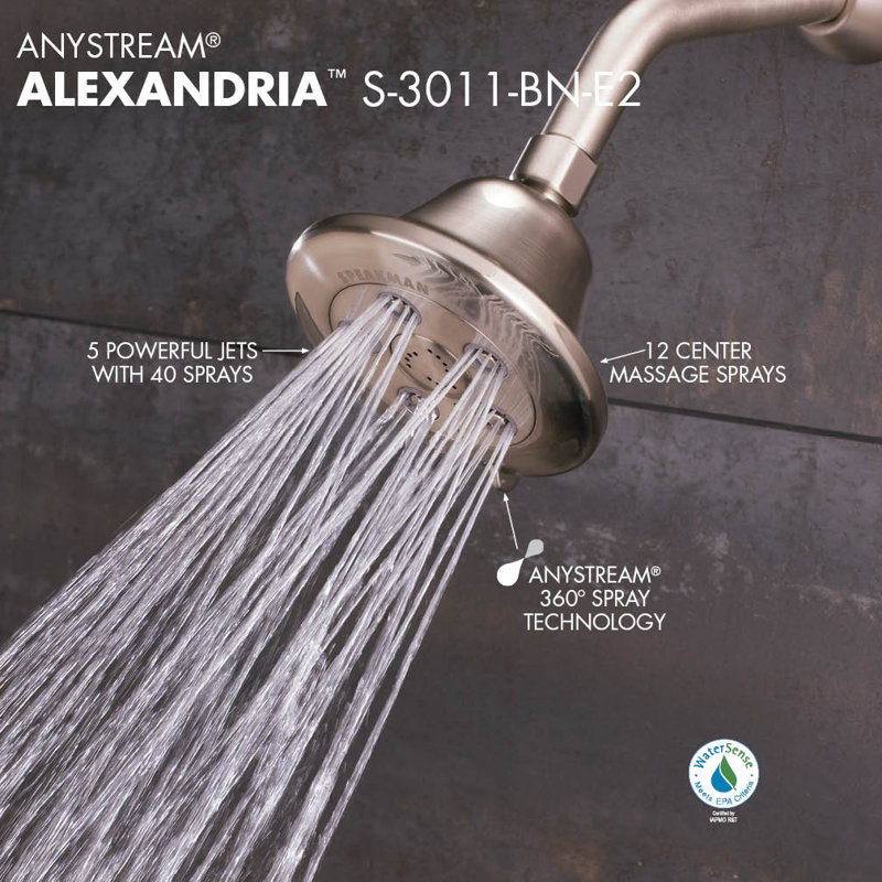Alexandria Multi Function Adjustable Shower Head, Polished Chrome, 2.5 GPM